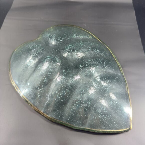 Vintage Clear Recycle Glass Dish Plate Platter Leaf Shaped With Gold Edges Glass - Picture 8 of 14